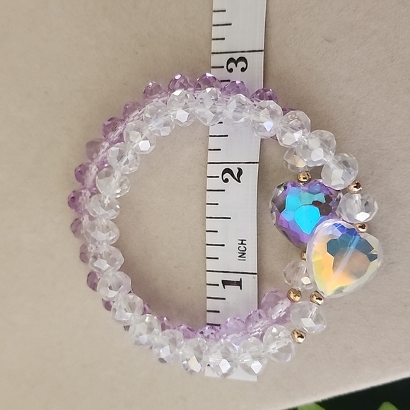 2 Crystal Glass Stretch Bracelet with AB Heart - Picture 7 of 7